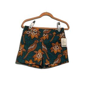 Anthropologie High Waist Shorts - Green and Orange Floral